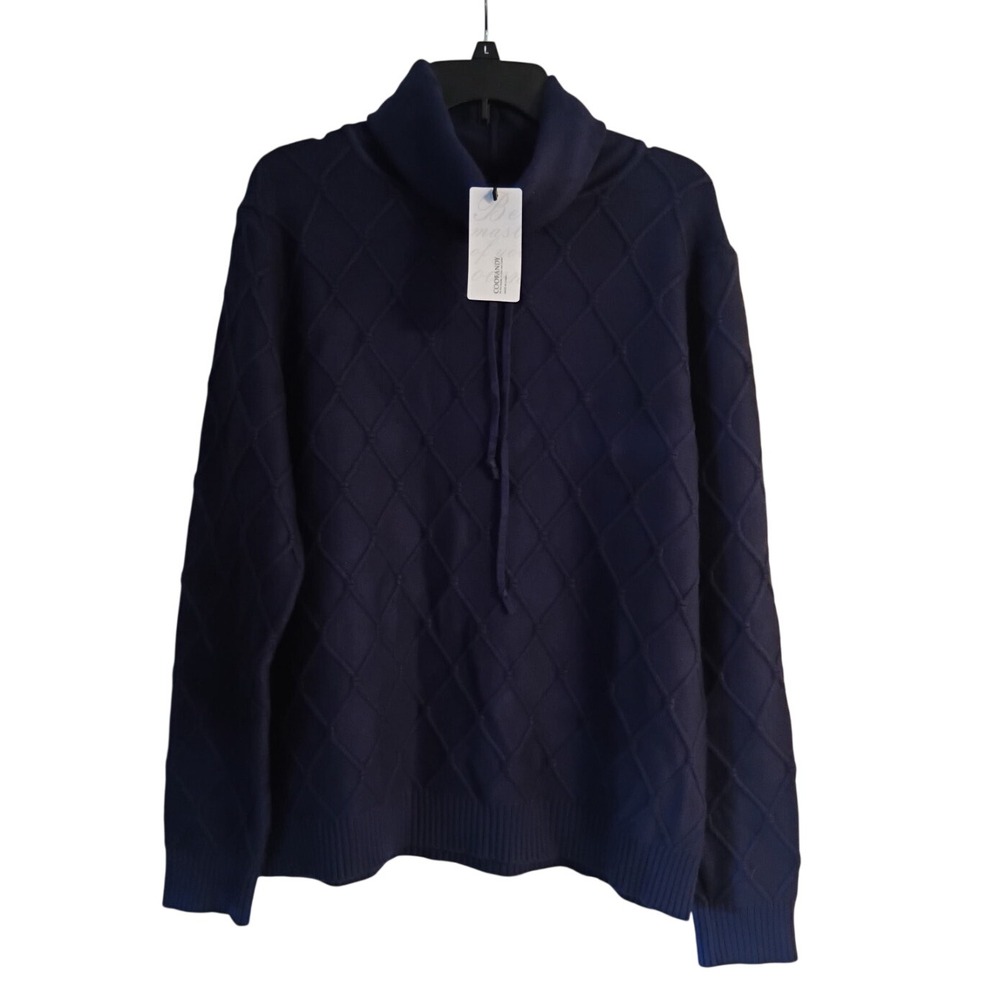 NWT COOFANDY Navy Blue Cowl Neck Diamond Quilted Pullover Sweater Large